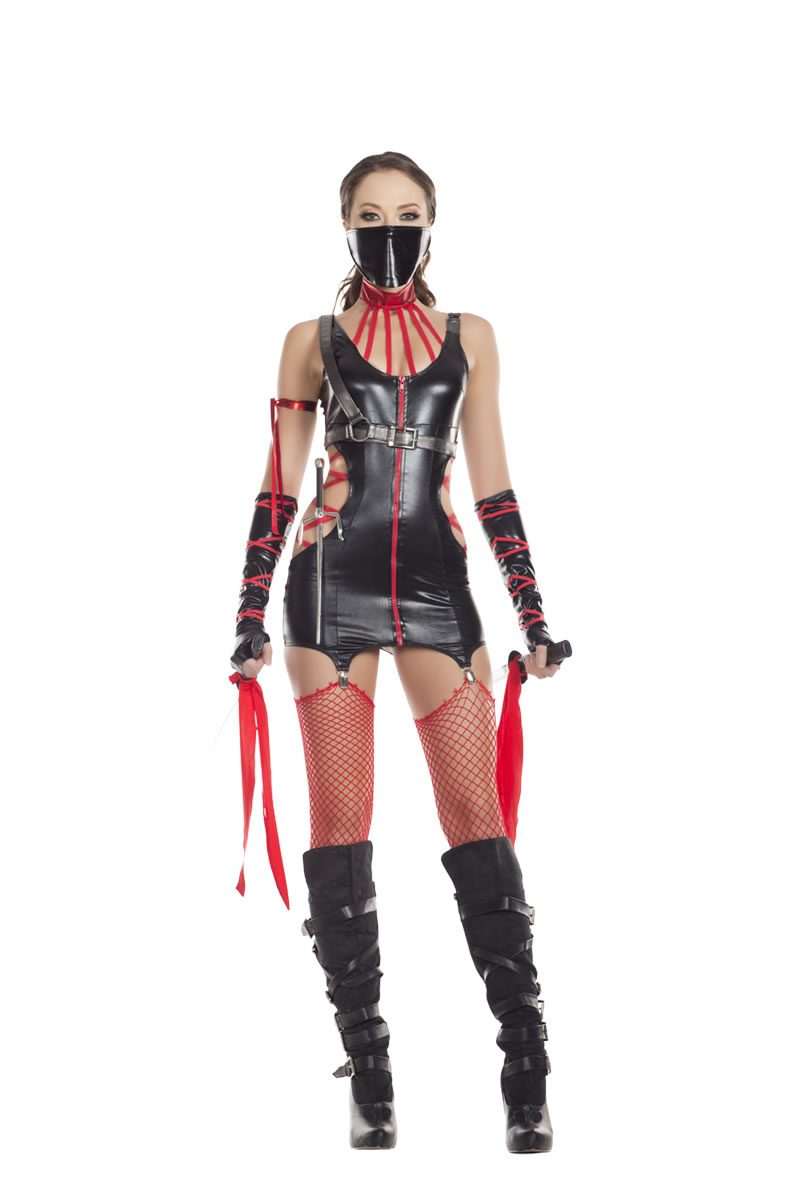 Fantasia de Ninja Feminina Mortal Kombat Com Vestido e Máscara na